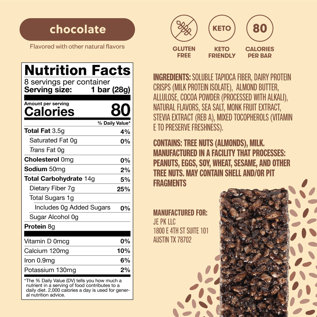 Nutrition facts and ingredient list for chocolate Mallow Munch